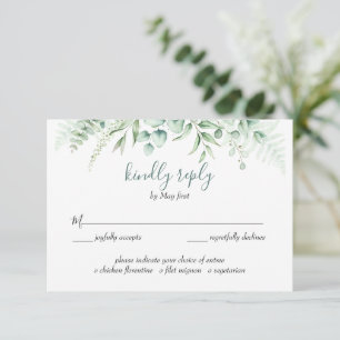 Elegant Grey Eucalyptus Löv Bröllop mat OSA Kort