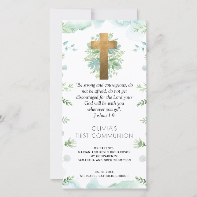 Elegant Grey First Communion Bookmark Favor Tack Kort (Framsida)
