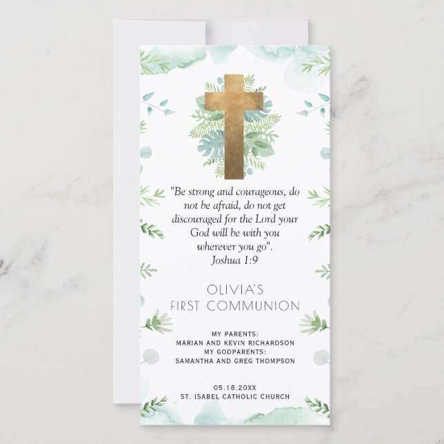 Elegant Grey First Communion Bookmark Favor Tack Kort (Framsida)