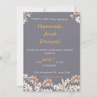 Elegant Grey Floral Wedding Invitation | Watercolo Inbjudningar