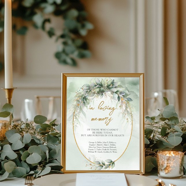 Elegant Grey foliage guld I kärleksfullt minne Poster (Elegant greenery foliage gold In loving memory Poster)