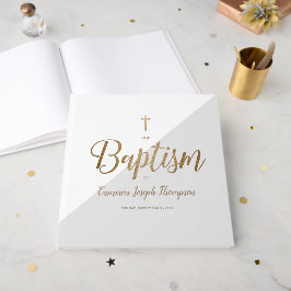 Elegant Grey gold Cross Baby Custom Baptism Gästböcker