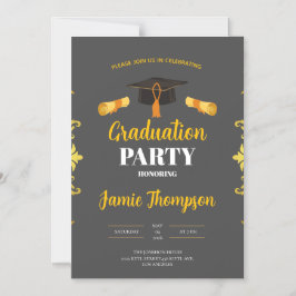 Elegant Grey & Gold Graduation Party Invitation Magnetisk Inbjudningskort