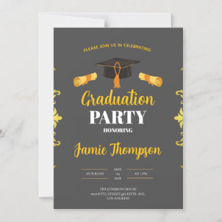 Elegant Grey & Gold Graduation Party Invitation Magnetisk Inbjudningskort