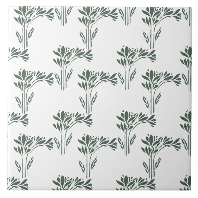 Elegant Grey-Green Botanical Pattern  Kakelplatta (Framsidan)