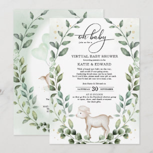 Elegant Grey Guld Baby Lamb Virtuell Shower Inbjudningar