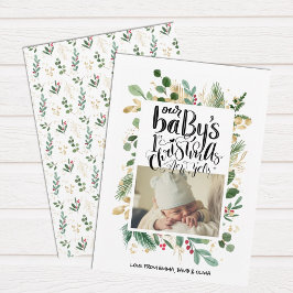 Elegant Grey Guld Berry Baby Första jul Julkort
