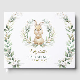 Elegant Grey Guld Bunny Rabbit Baby Shower Gästböcker