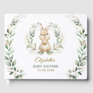 Elegant Grey Guld Bunny Rabbit Baby Shower Gästböcker