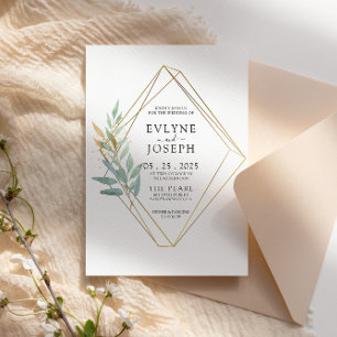 Elegant Grey Guld Eucalyptus Löv Chic Bröllop Inbjudningar