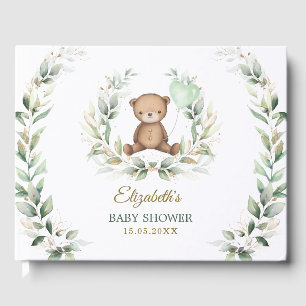 Elegant Grey Guld Nalle Baby Shower Gästböcker