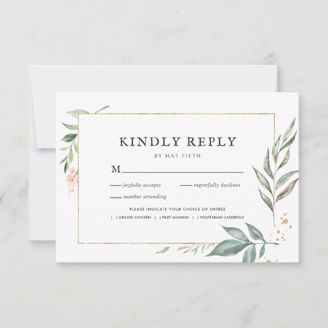 Elegant Grey Guld Ram Bröllop OSA w/Meal Kort (Framsida)