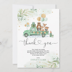 Elegant Grey Guld Woodland Forest Baby djur Tack Kort