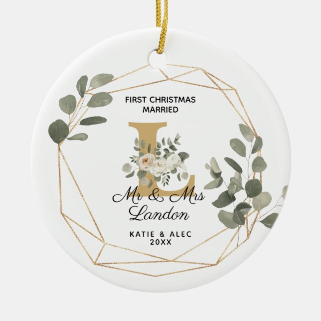 Elegant Grey Inledande 1:a jultomten gift Julgransprydnad Keramik (Framsidan)