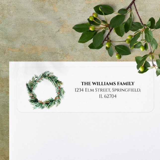 Elegant Grey jul Returadress för utandning Etikett (Elegant Greenery Christmas Wreath Return Address Label)
