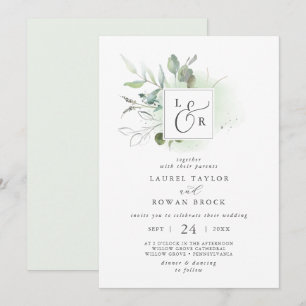 Elegant Grey Monogram bröllopsinbjudan Inbjudningar