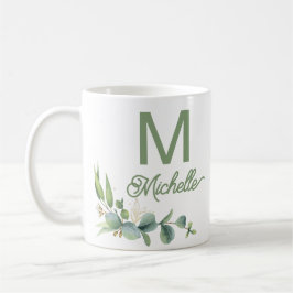 Elegant Grey Monogram eget namn och första namn Kaffemugg
