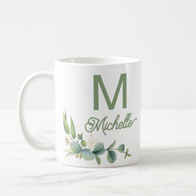 Elegant Grey Monogram eget namn och första namn Kaffemugg (Vänster)