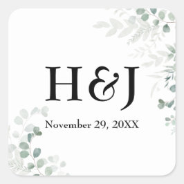 Elegant Grey Monogram och datum Fyrkantigt Klistermärke