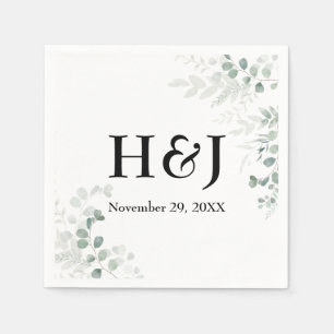 Elegant Grey Monogram och datum Pappersservett