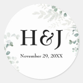 Elegant Grey Monogram och datum Runt Klistermärke