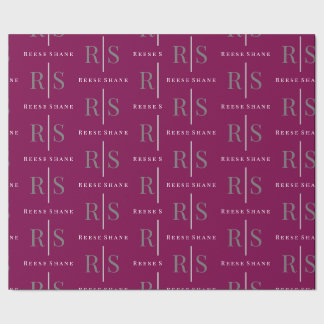 Elegant Grey Monogram & White Name, Maroon Presentpapper