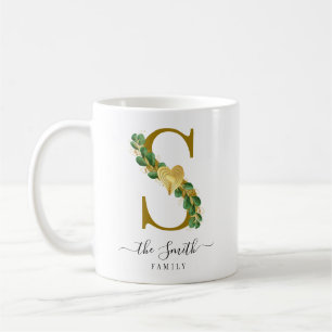 Elegant Grey Monogrammed Family Namn Brev S Kaffemugg