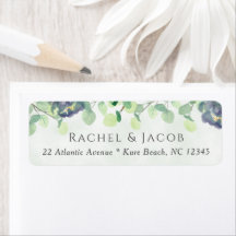 Elegant Grey Navy Blommigt Bröllop Address Label
