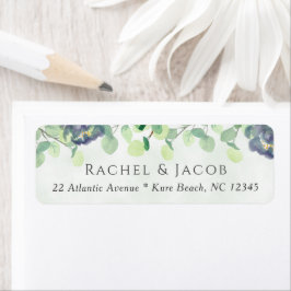 Elegant Grey Navy Blommigt Bröllop Address Label Returadress Etikett