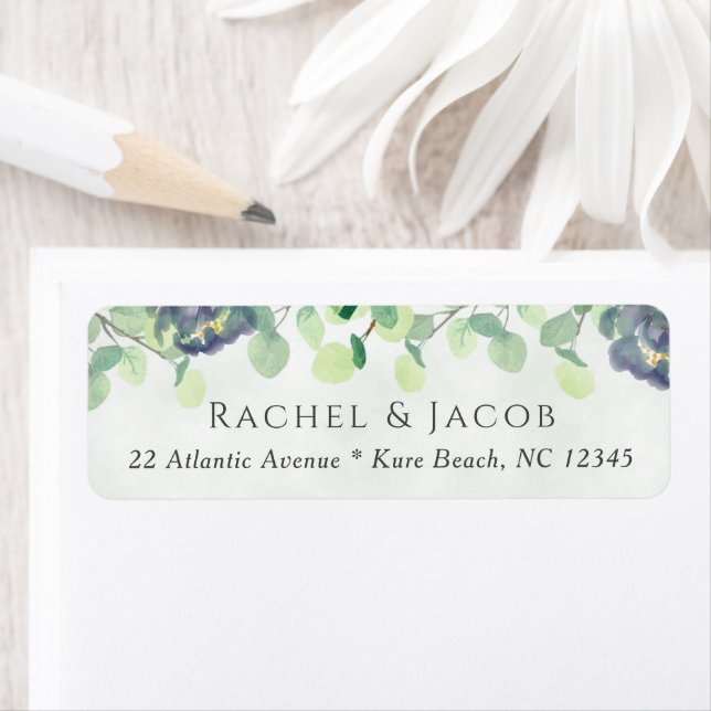 Elegant Grey Navy Blommigt Bröllop Address Label Returadress Etikett (Insitu)