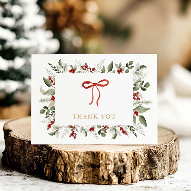 Elegant Grey och Berries Baby Shower Tack Kort (Winter Greenery Baby Shower Thank you card)