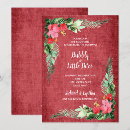 Elegant Grey och Blommigt Red jul-Inbjudningskorte