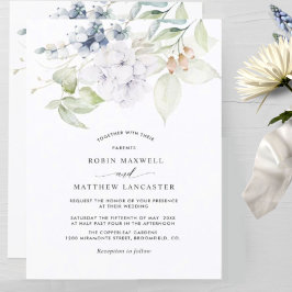 Elegant Grey och Blue Blommigt Bröllop Inbjudningar