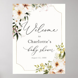 Elegant Grey och Ivory Blommigt Möhippa Välkommen Poster