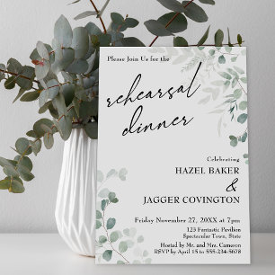 Elegant Grey- och skriptrepetitionsmiddag Inbjudningar