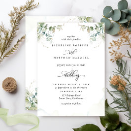 Elegant Grey och Watercolor Bröllop Inbjudningar
