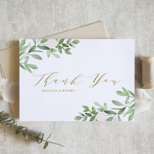 Elegant Grey och White Flowers Guld Bröllop Tack Kort