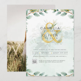 Elegant Grey PHOTO-bröllopsinbjudan QR CODE Inbjudningar