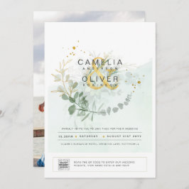 Elegant Grey PHOTO-bröllopsinbjudan QR CODE Inbjudningar