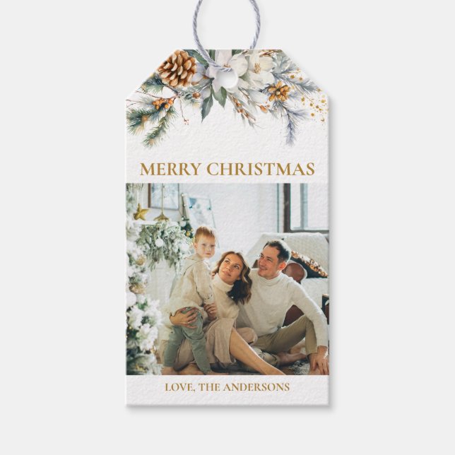 Elegant Grey & Photo | Mustard Guld jul Presentetikett (Framsidan)