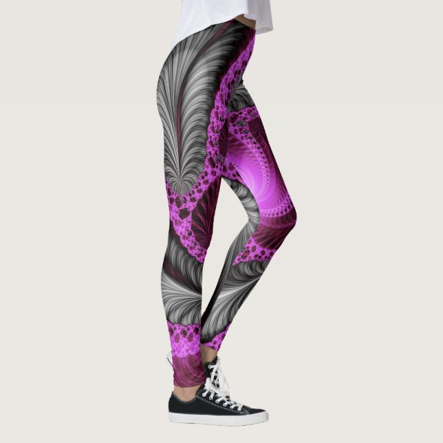 elegant grey pink flower fractal artwork design leggings (Höger)
