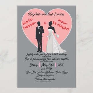 Elegant Grey Pink Heart Bride Groom Invitation Inbjudningar