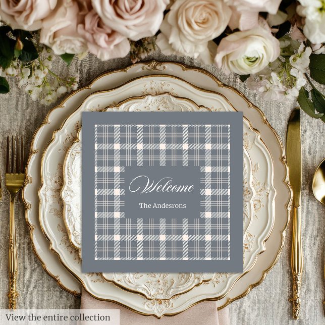 Elegant grey plaid tartan personalized napkins pappersservett (Elegant grey plaid tartan personalized napkins)