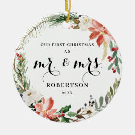 Elegant Grey Poinsettia Första jul Julgransprydnad Keramik