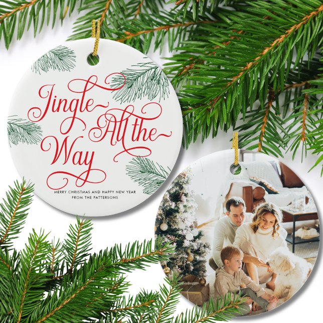 Elegant Grey Red Calligraphy jul Julgransprydnad Keramik (Skapare uppladdad)