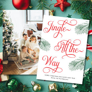 Elegant Grey Red Calligraphy jul Julkort