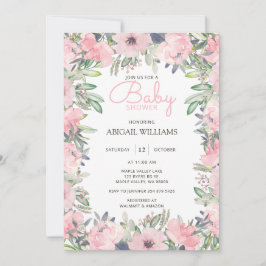 Elegant Grey Rosa Blommigt Baby Shower Inbjudningar