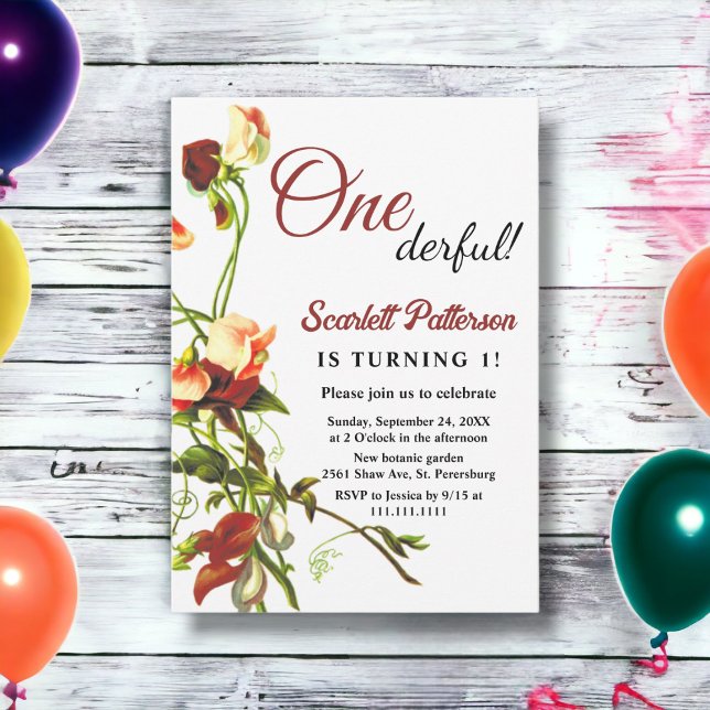 Elegant Grey Rustic Ro Blommigt 1:a födelsedag Inbjudningar (Skapare uppladdad)