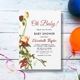 Elegant Grey Rustic Ro Blommigt Baby Shower Inbjudningar