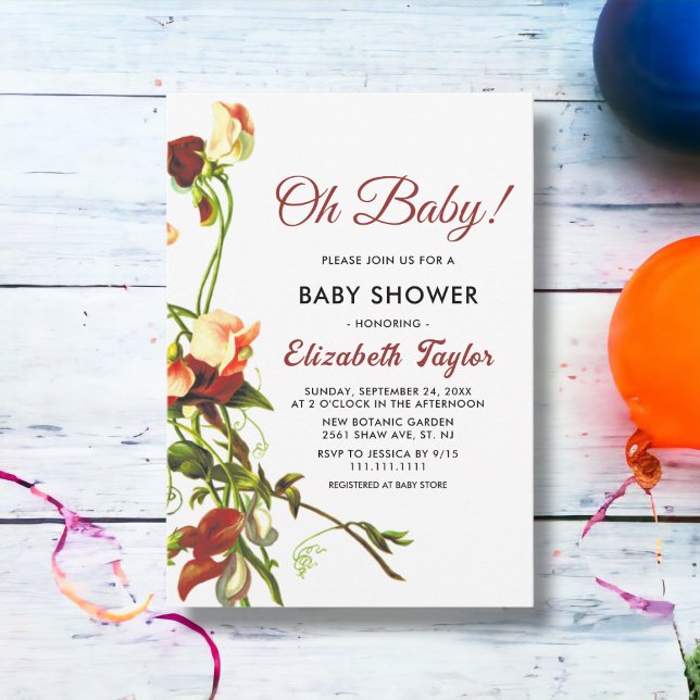 Elegant Grey Rustic Ro Blommigt Baby Shower Inbjudningar (Skapare uppladdad)